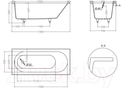 Ванна из искусственного мрамора Umy Home Umy In 170x75 / UG10911RF