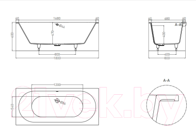 Ванна из искусственного мрамора Umy Home In Focus 180x80 / UG11011