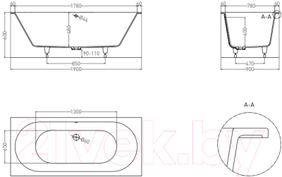 Ванна из искусственного мрамора Umy Home In Focus 190x90 / UG11012