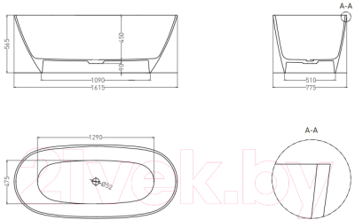 Ванна из искусственного мрамора Umy Home Noa 162x77 / UG10111