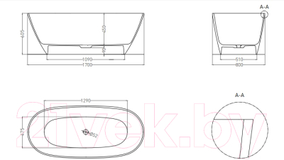 Ванна из искусственного мрамора Umy Home Noa Light 170x80 / UM10322 (U-Solid, матовый)