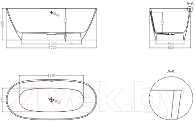 Ванна из искусственного мрамора Umy Home Noa Light 170x80 / UM10422