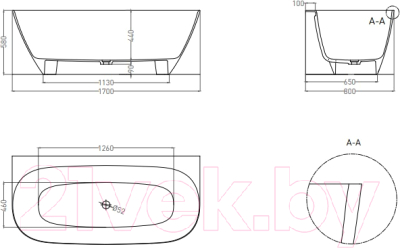 Ванна из искусственного мрамора Umy Home Side 170x80 / UM10621