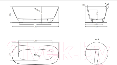 Ванна из искусственного мрамора Umy Home Side 170x80 / UM10721