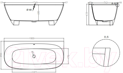 Ванна из искусственного мрамора Umy Home Side 180x85 / UM10722