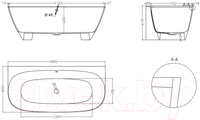 Ванна из искусственного мрамора Umy Home Side 180x85 / UM10722RF