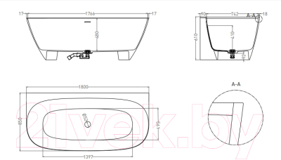 Ванна из искусственного мрамора Umy Home Side Kit 180x85 / UM10822