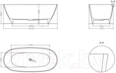 Ванна из искусственного мрамора Umy Home Noa Light 162x77 / UG10311RF