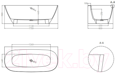 Ванна из искусственного мрамора Umy Home Side 170x80 / UG10711 (U-Coat, глянцевый)