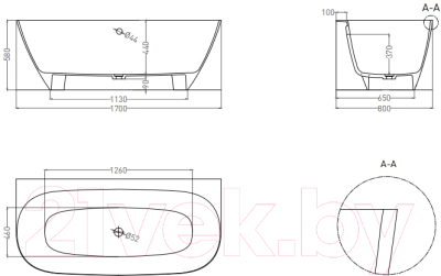 Ванна из искусственного мрамора Umy Home Side 170x80 / UG10711RF