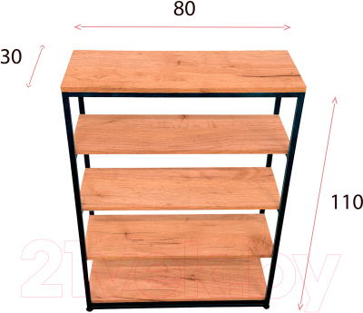 Стеллаж Millwood Лофт CH-5 80x30x110 (дуб золотой Craft/металл черный)