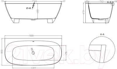 Ванна из искусственного мрамора Umy Home Side 180x85 / UG10712