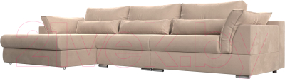 Диван угловой Лига Диванов Пекин Long левый (велюр бежевый) - фото