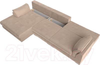 Диван угловой Лига Диванов Пекин Long левый (велюр бежевый)