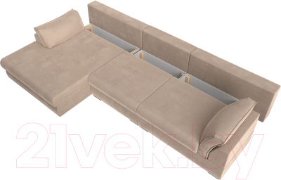 Диван угловой Лига Диванов Пекин Long левый (велюр бежевый)