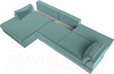 Диван угловой Лига Диванов Пекин Long левый (велюр бирюзовый)