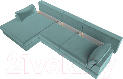 Диван угловой Лига Диванов Пекин Long левый (велюр бирюзовый)