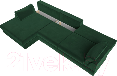 Диван угловой Лига Диванов Пекин Long левый (велюр зеленый)