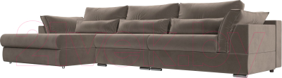 Диван угловой Лига Диванов Пекин Long левый (велюр коричневый) - фото