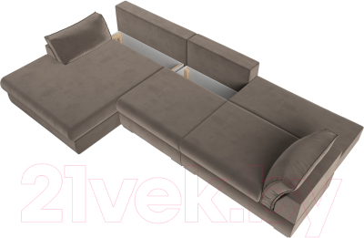 Диван угловой Лига Диванов Пекин Long левый (велюр коричневый)
