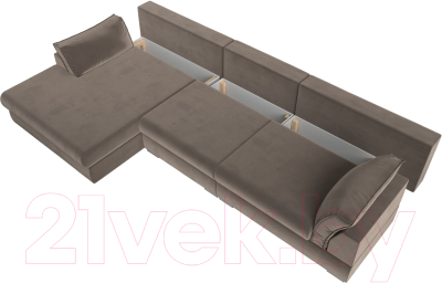 Диван угловой Лига Диванов Пекин Long левый (велюр коричневый)