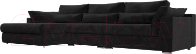 Диван угловой Лига Диванов Пекин Long левый (велюр черный) - фото