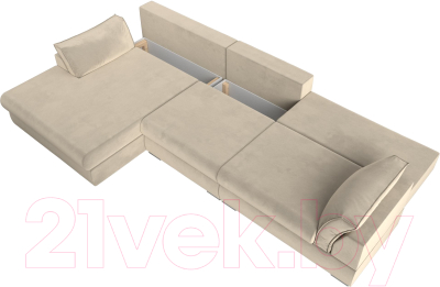 Диван угловой Лига Диванов Пекин Long левый (микровельвет бежевый)