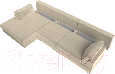 Диван угловой Лига Диванов Пекин Long левый (микровельвет бежевый)