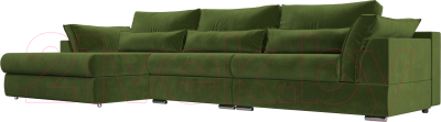 Диван угловой Лига Диванов Пекин Long левый (микровельвет зеленый) - фото