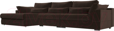 Диван угловой Лига Диванов Пекин Long левый (микровельвет коричневый) - фото
