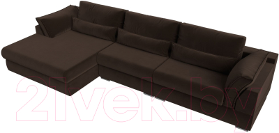 Диван угловой Лига Диванов Пекин Long левый (микровельвет коричневый)