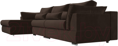 Диван угловой Лига Диванов Пекин Long левый (микровельвет коричневый)