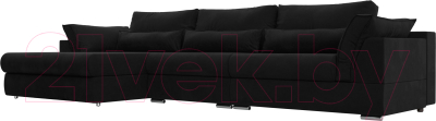 Диван угловой Лига Диванов Пекин Long левый (микровельвет черный) - фото