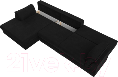 Диван угловой Лига Диванов Пекин Long левый (микровельвет черный)