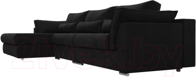 Диван угловой Лига Диванов Пекин Long левый (микровельвет черный)