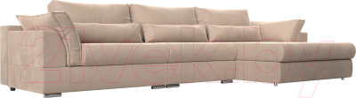 Диван угловой Лига Диванов Пекин Long правый (велюр бежевый) - фото