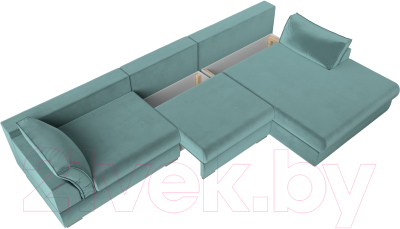 Диван угловой Лига Диванов Пекин Long правый (велюр бирюзовый)