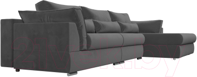 Диван угловой Лига Диванов Пекин Long правый (велюр серый)