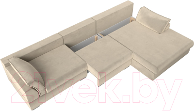 Диван угловой Лига Диванов Пекин Long правый (микровельвет бежевый)