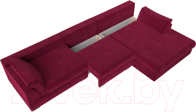 Диван угловой Лига Диванов Пекин Long правый (микровельвет бордовый)