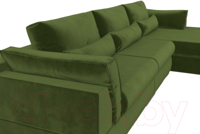 Диван угловой Лига Диванов Пекин Long правый (микровельвет зеленый)