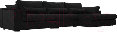 Диван угловой Лига Диванов Пекин Long правый (микровельвет черный) - фото