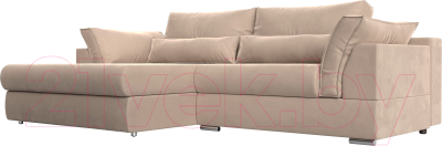 Диван угловой Лига Диванов Пекин левый (велюр бежевый) - фото