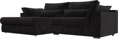 Диван угловой Лига Диванов Пекин левый (велюр черный) - фото