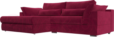 Диван угловой Лига Диванов Пекин левый (микровельвет бордовый) - фото