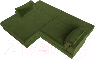 Диван угловой Лига Диванов Пекин левый (микровельвет зеленый)