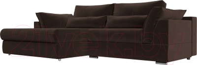 Диван угловой Лига Диванов Пекин левый (микровельвет коричневый) - фото