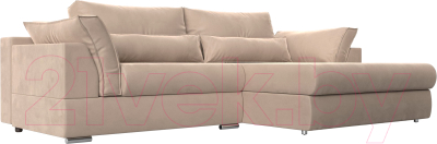 Диван угловой Лига Диванов Пекин правый (велюр бежевый) - фото