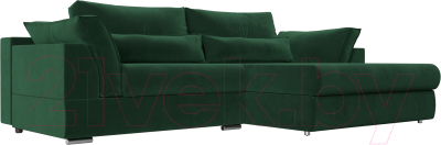 Диван угловой Лига Диванов Пекин правый (велюр зеленый) - фото