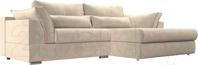 Диван угловой Лига Диванов Пекин правый (микровельвет бежевый) - фото